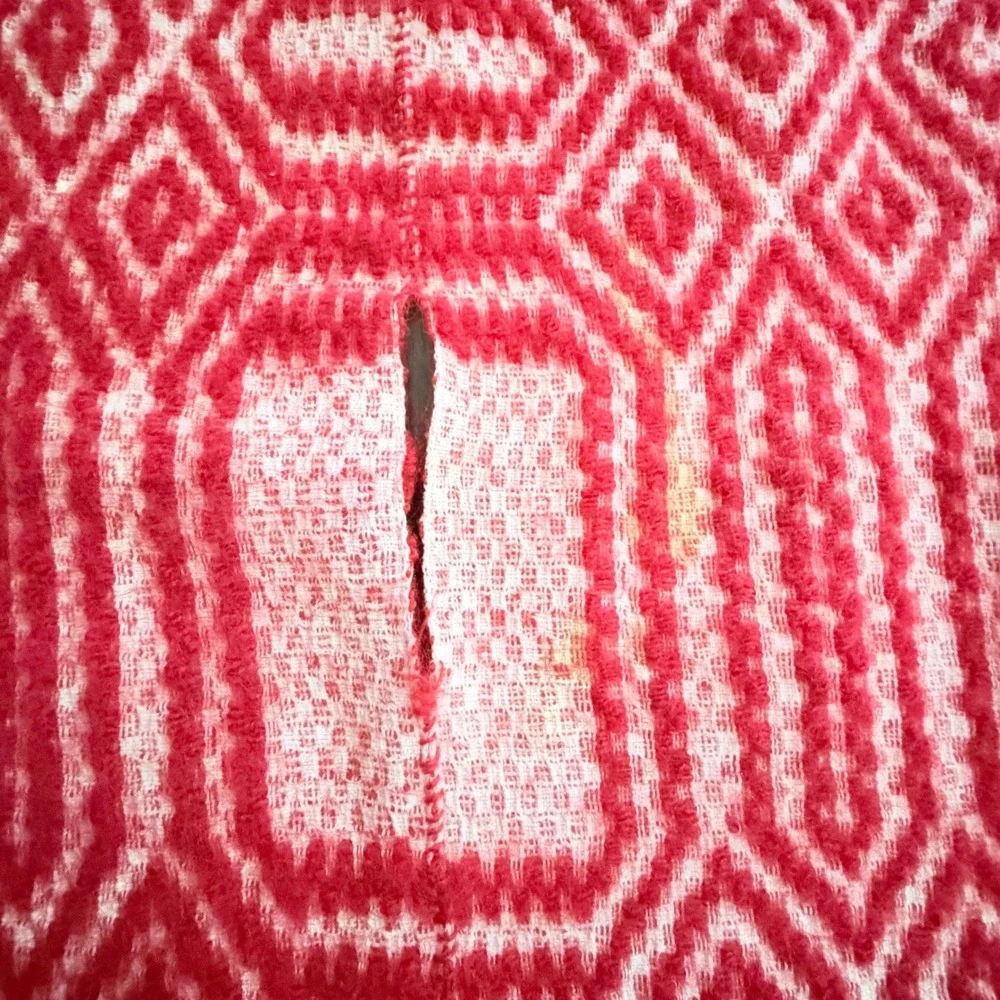 Vintage‎ Greek Wool Karameloti Woven Red  Blanket Hand Loomed Textile Boho Throw